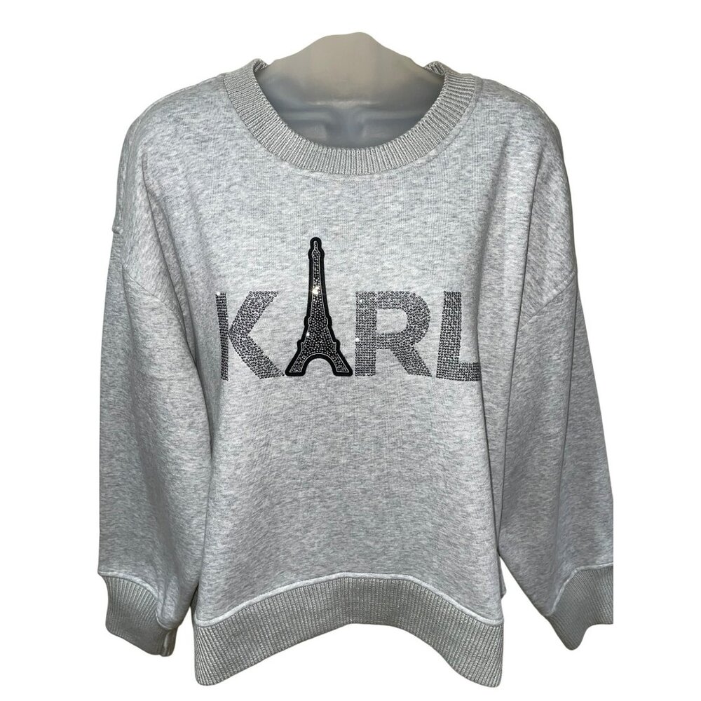 New Karl Lagerfeld Paris Gray Sweatshirt With Eiffel Tower Logo Graphic M/M